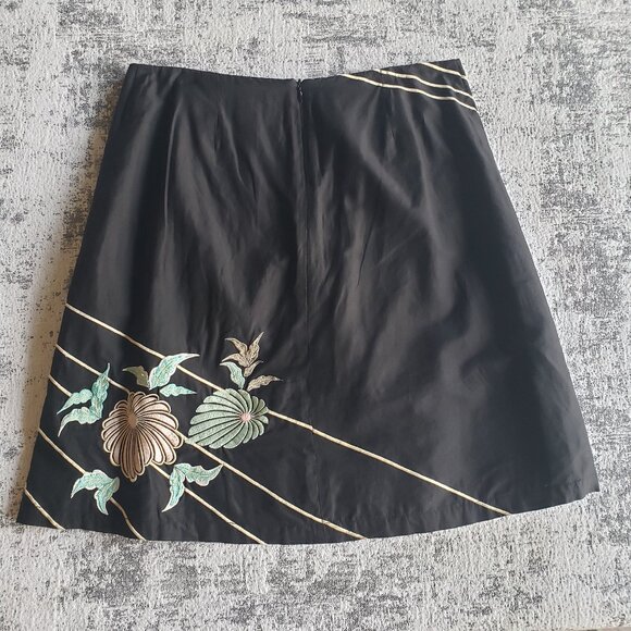 French Connection Black Skirt Embroidered Silk Blend Butterfly Flower Design - Picture 2 of 11